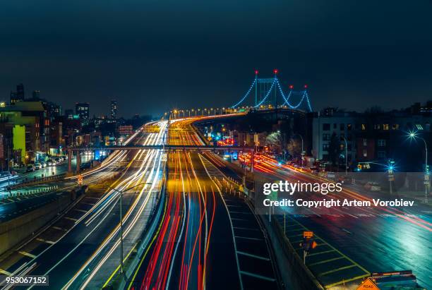 robert f. kennedy bridge at night - astoria stock pictures, royalty-free photos & images