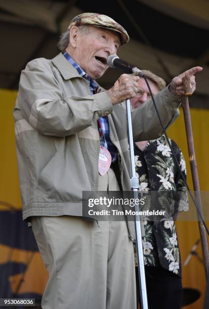 Festival producer George Wein announces the 50th Anniversary of the New Orleans Jazz & Heritage Festival at Fair Grounds Race Course on April 29,...