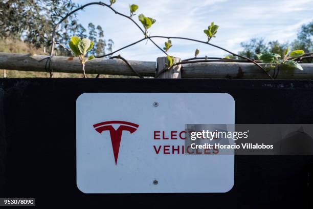 Tesla vehicles electric charger in the parking lot of HD - Duecitania Design Hotel on April 19, 2018 in Penela, Portugal. With current Prime Minister...