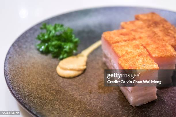 cantonese style crackling roasted pork belly - schweinebauch stock-fotos und bilder