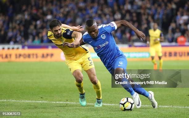 Genk , Belgium / Krc Genk v Club Brugge / "nBenoit POULAIN - Ally SAMATTA"nFootball Jupiler Pro League 2017 - 2018 Play-Off 1 Matchday 6 / "nPicture...