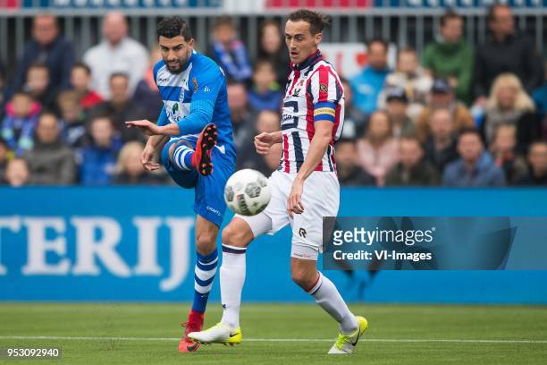 Youness Mokhtar of PEC Zwolle, Freek Heerkens of Willem II during the Dutch Eredivisie match between PEC Zwolle and Willem II Tilburg at the MAC3Park...
