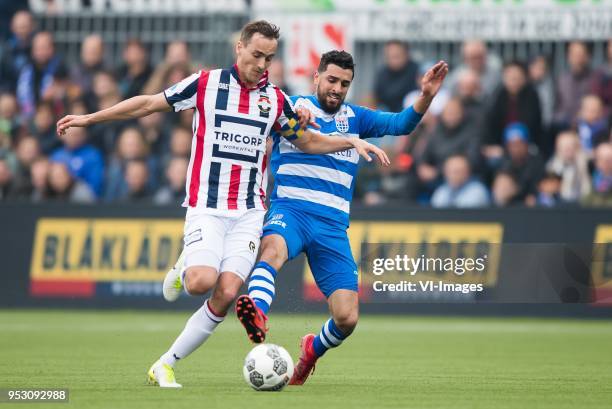 Freek Heerkens of Willem II, Youness Mokhtar of PEC Zwolle during the Dutch Eredivisie match between PEC Zwolle and Willem II Tilburg at the MAC3Park...