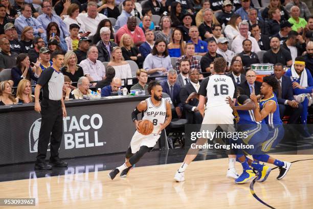 Playoffs: San Antonio Spurs Patty Mills in action vs Golden State Warriors at AT&T Center. Game 3. San Antonio, TX 4/19/2018 CREDIT: Greg Nelson