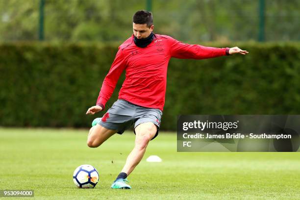 Guido Carrillo during a Southampton FC Training session at Staplewood Complex on April 30, 2018 in Southampton, England.