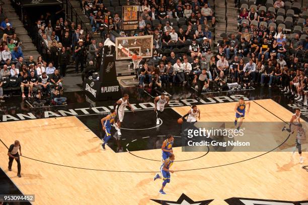 Playoffs: Aerial view of San Antonio Spurs Patty Mills in action vs Golden State Warriors at AT&T Center. Game 3. San Antonio, TX 4/19/2018 CREDIT:...