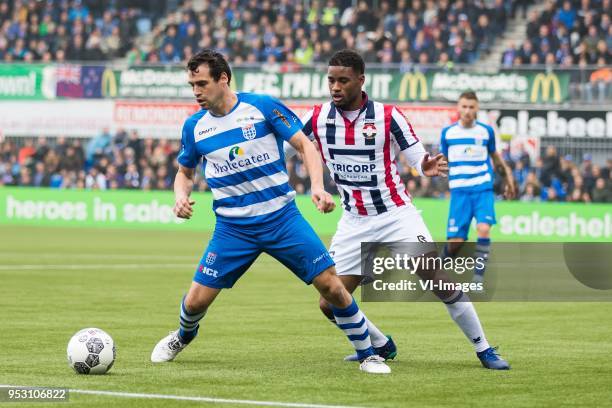 Dirk Marcellis of PEC Zwolle, Giliano Wijnaldum of Willem II during the Dutch Eredivisie match between PEC Zwolle and Willem II Tilburg at the...