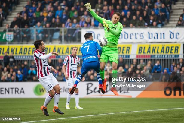 Pedro Chirivella of Willem II, Freek Heerkens of Willem II, Youness Mokhtar of PEC Zwolle, goalkeeper Timon Wellenreuther of Willem II during the...