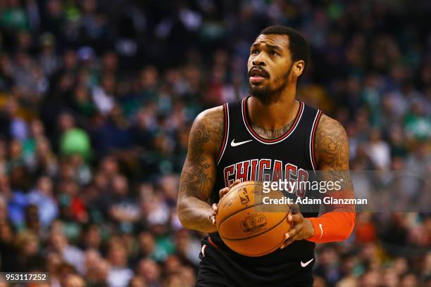 Sean Kilpatrick of the Chicago Bulls shoots the ball during a game against the Boston Celtics at TD Garden on April 6, 2018 in Boston, Massachusetts....