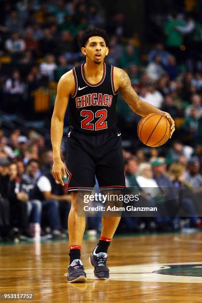 Cameron Payne of the Chicago Bulls dribbles during a game against the Boston Celtics at TD Garden on April 6, 2018 in Boston, Massachusetts. NOTE TO...