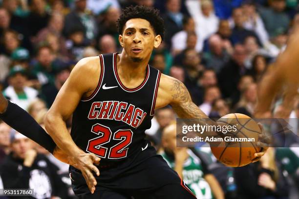 Cameron Payne of the Chicago Bulls dribbles during a game against the Boston Celtics at TD Garden on April 6, 2018 in Boston, Massachusetts. NOTE TO...