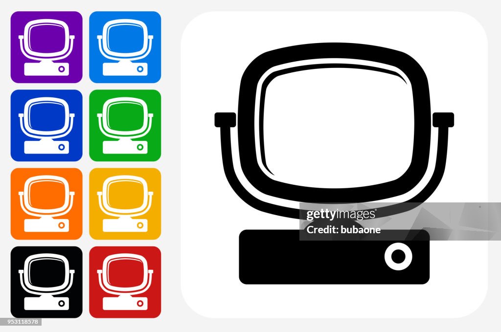 Television Icon Square Button Set