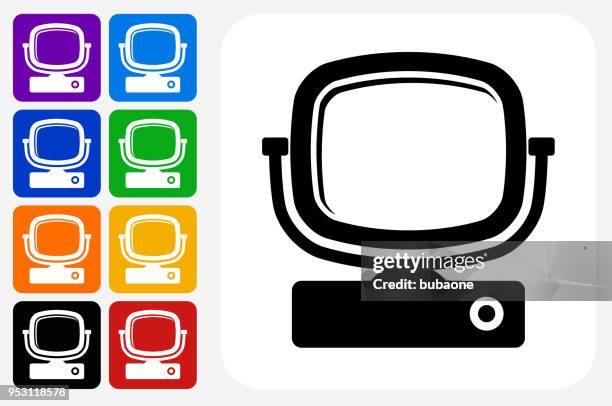 television icon square button set - multiple computer screens white background stock illustrations