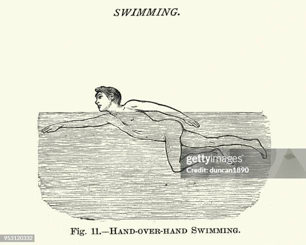victorians sports, swimming front crawl - skinny dipping stock illustrations