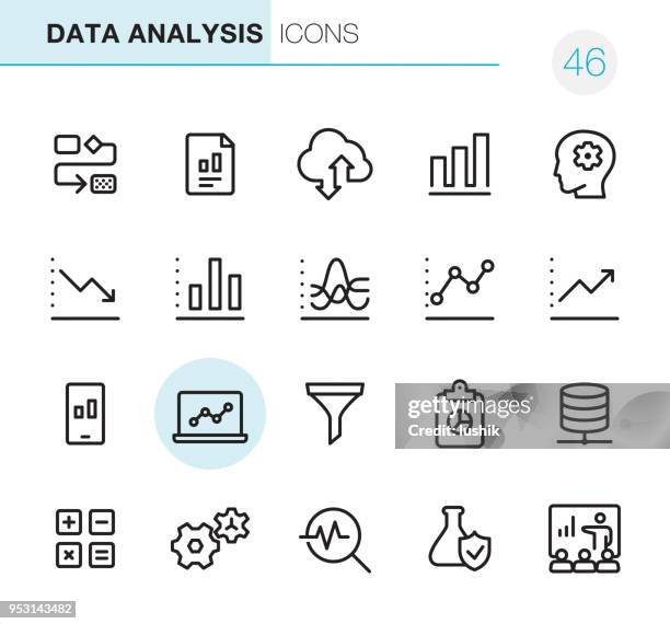 data analysis - pixel perfect icons - downward graph infographic stock illustrations