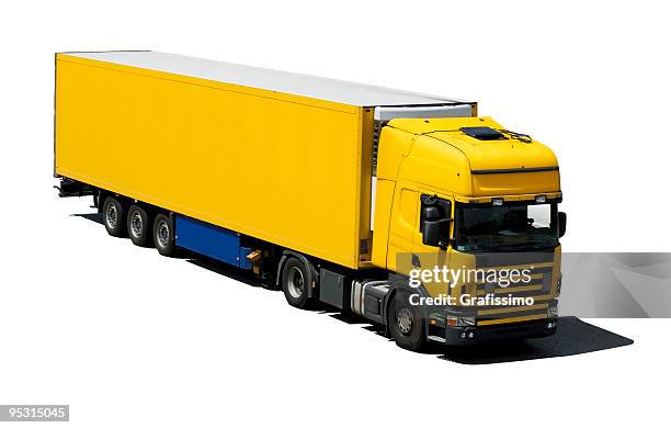 yellow truck isolated on white - convoy of traffic stock pictures, royalty-free photos & images