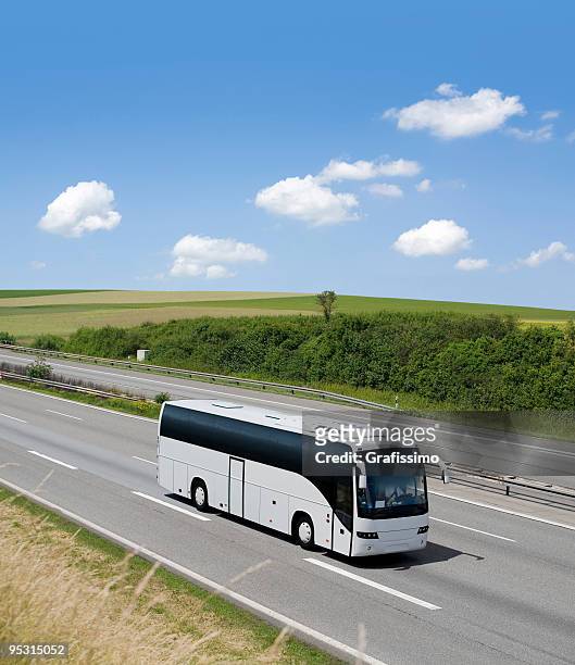 bus on driving on german highway - getting on bus stockfoto's en -beelden