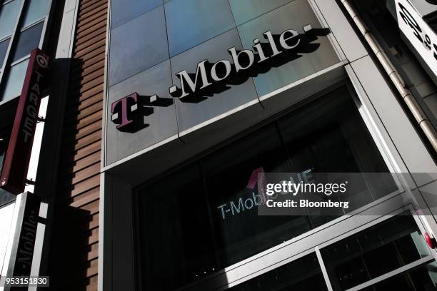 Mobile US Inc. Signage is displayed on the exterior of a store location in New York, U.S., on Monday, April 30, 2018. Sprint Corp. Suffered its worst...