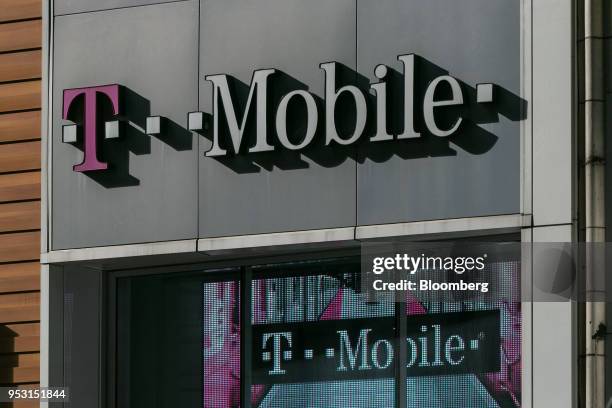 Mobile US Inc. Signage is displayed on the exterior of a store location in New York, U.S., on Monday, April 30, 2018. Sprint Corp. Suffered its worst...