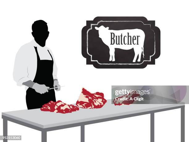 butcher shop sign - carving food stock illustrations