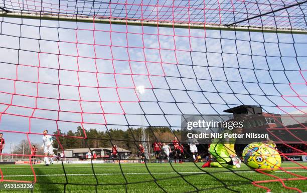 Brwa Nouri of Ostersunds FK scores the opening goal to 0-1 during the Allsvenskan match between IF Brommapojkarna and Ostersunds FK at Grimsta IP on...