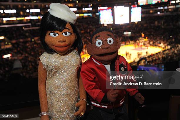 Nike Puppet Little Dez attends a game between the Cleveland Cavaliers and the Los Angeles Lakers at Staples Center on December 25, 2009 in Los...