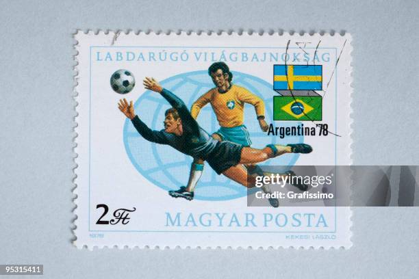 ilustrações, clipart, desenhos animados e ícones de close-up de mostrando húngaro postagem carimbo de jogadores de futebol - 1978