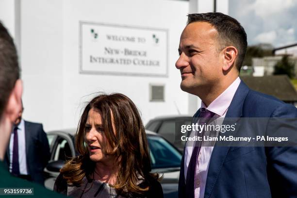 Irish Taoiseach, Leo Varadkar TD, is welcomed by principal Anne Anderson of Newbridge Integrated College, in Loughbrickland, Co. Down, as part of a...