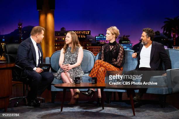 The Late Late Show with James Corden airing Wednesday, April 25 with guests Chelsea Clinton. Mackenzie Davis, and Mark Ruffalo.