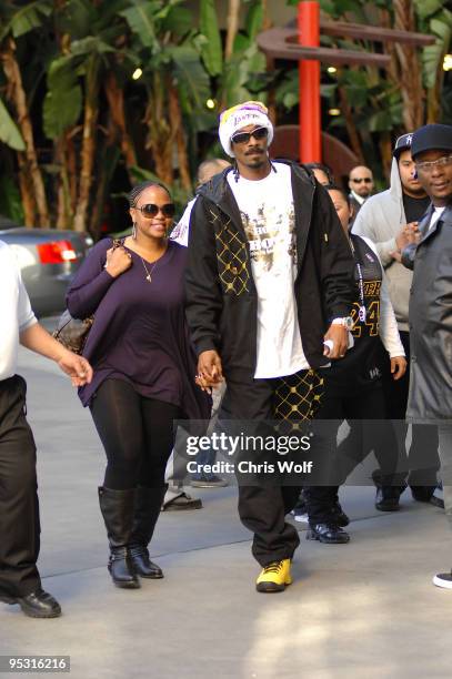 Snoop Dogg is seen at Staples Center on December 25, 2009 in Los Angeles, California.