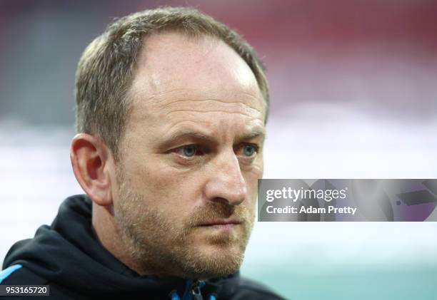 Torsten Lieberknecht, head coach of Braunschweig looks on prior to the Second Bundesliga match between 1. FC Nuernberg and Eintracht Braunschweig at...