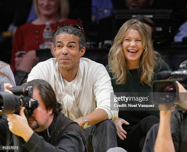 Ellen Pompeo and Chris Ivery attend a game between the Cleveland Cavaliers and the Los Angeles Lakers at Staples Center on December 25, 2009 in Los...