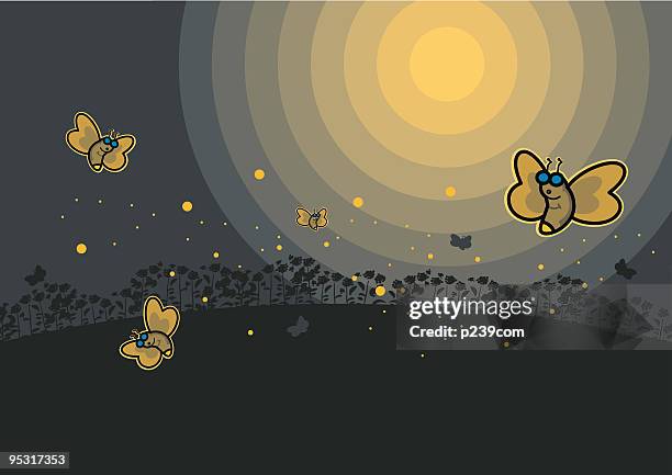 sweet leuchtkäfer meadow - glühwürmchen stock-grafiken, -clipart, -cartoons und -symbole
