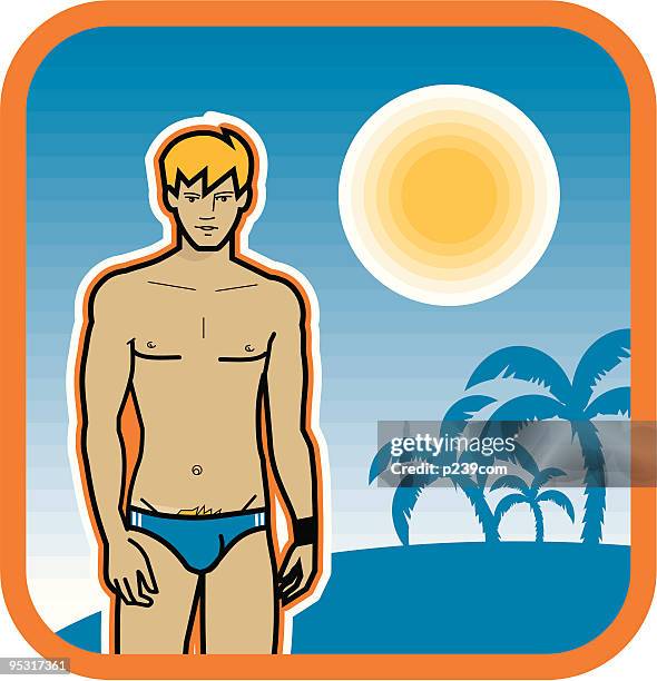 boys beach - young men in speedos stock illustrations