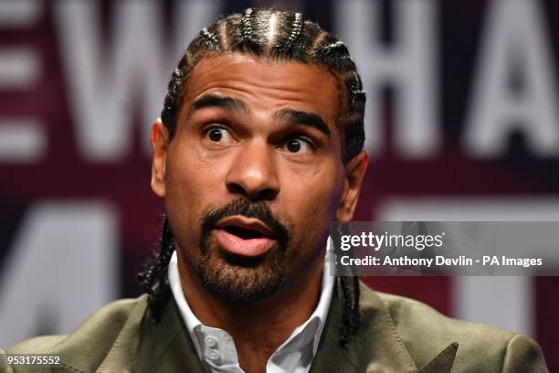 David Haye speaks during the press conference at the Echo Arena, Liverpool.