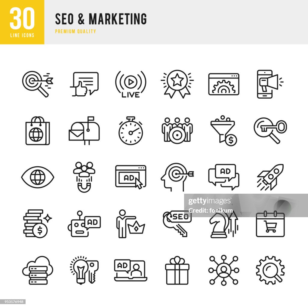 SEO & Marketing - set of thin line vector icons