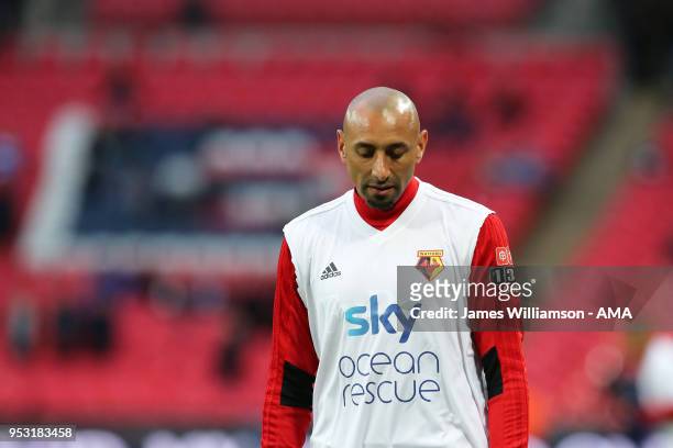 Heurelho Gomes of Watford waering a shirt for the Sky ocean rescue campaign during the Premier League match between Tottenham Hotspur and Watford at...
