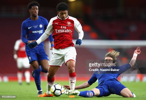 Xavier Amechi of Arsenal and Juan Castillo of Chelsea battle for the ball during the FA Youth Cup Final: Second Leg between Chelsea and Arsenal at...