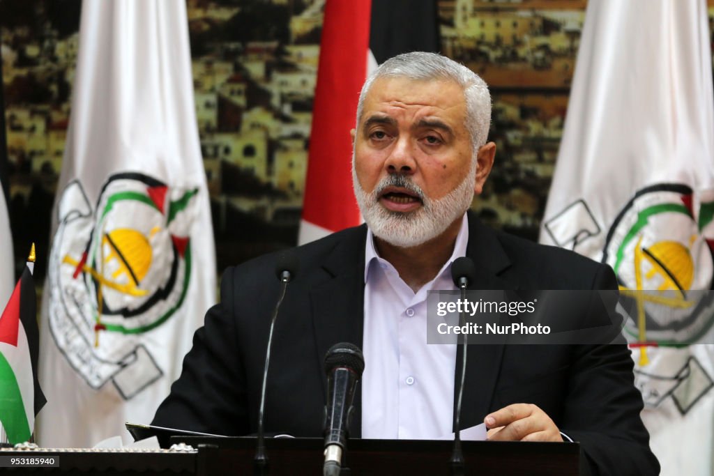 Ismail Haniya delivers a speech in Gaza