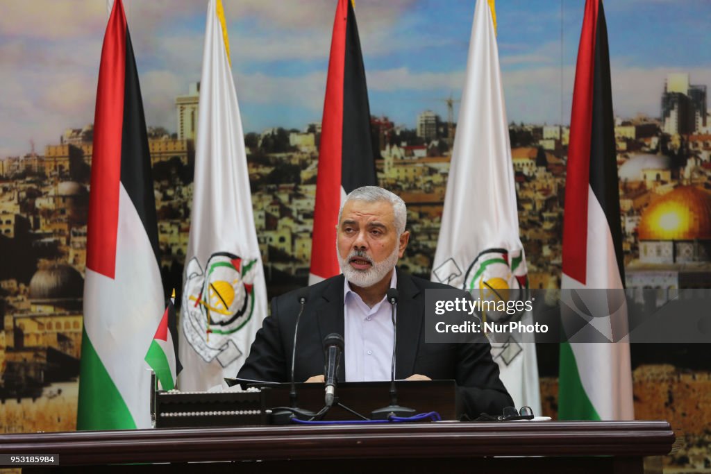 Ismail Haniya delivers a speech in Gaza