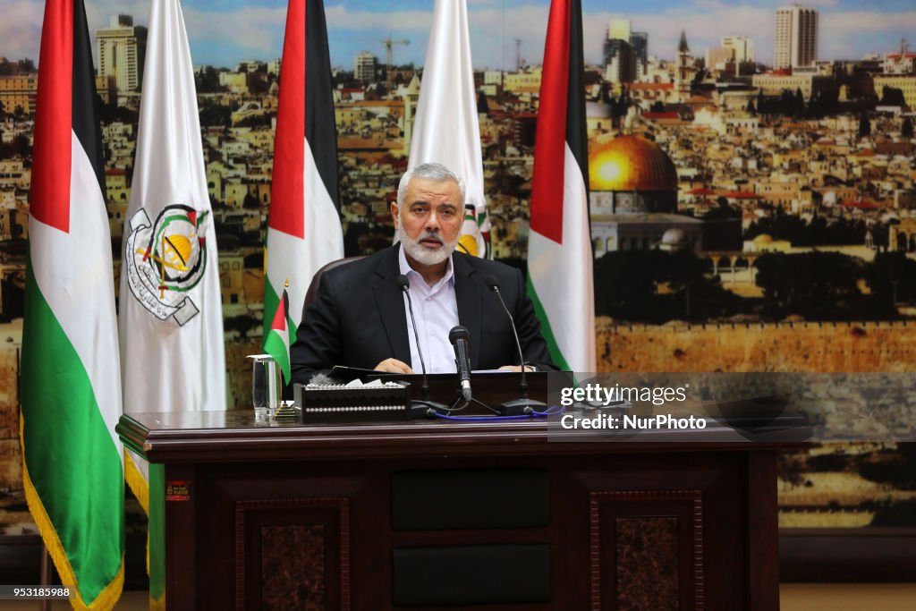 Ismail Haniya delivers a speech in Gaza
