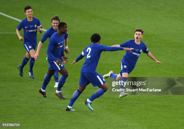 Billy Gilmore celebrates scoring for Chelsea during the FA Youth Cup Final 2nd Leg between Arsenal and Chelsea at Emirates Stadium on April 30, 2018...