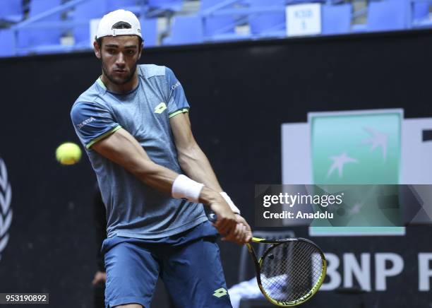 Matteo Berettini of Italia in action against Taro Daniel of Japan during the TEB BNP Paribas Istanbul Cup men's singles tennis match at the Garanti...