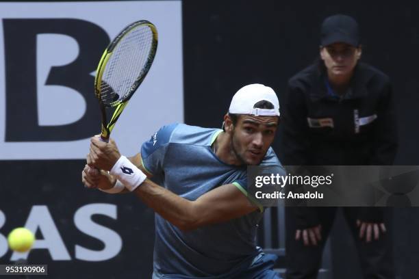 Matteo Berettini of Italia in action against Taro Daniel of Japan during the TEB BNP Paribas Istanbul Cup men's singles tennis match at the Garanti...