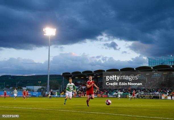 Dublin , Ireland - 30 April 2018; Sean McLoughlin of Cork City in action against Gary Shaw of Shamrock Rovers during the SSE Airtricity League...
