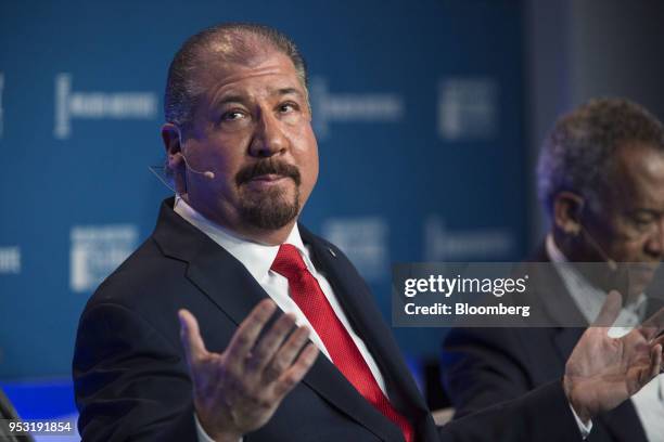 Mark Weinberger, global chairman and chief executive officer of Ernst & Young LLP, speaks during the Milken Institute Global Conference in Beverly...