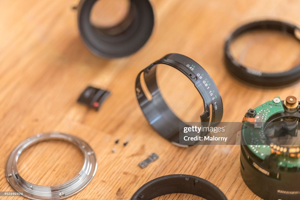 Lens Disassembly Rear Element Lens Of A Camera Decomposed In Its Individual Parts High-Res Stock ...