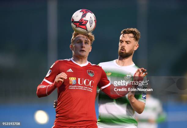 Dublin , Ireland - 30 April 2018; Kieran Sadlier of Cork City in action against Greg Bolger of Shamrock Rovers during the SSE Airtricity League...