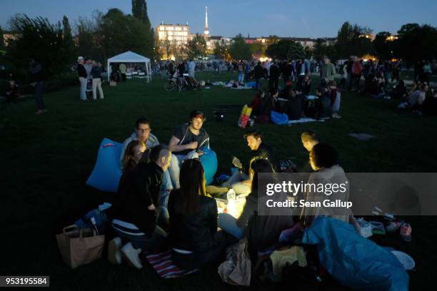 People gather at Mauerpark on Walpurgis night on April 30, 2018 in Berlin, Germany. Walpurgis is traditionally the night of witches in Germany.