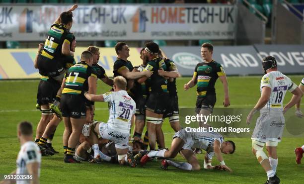 Northampton Wanderers celebrate their victory at the final whistle during the Aviva A League Final between Northampton Wanderers and Exeter Braves at...